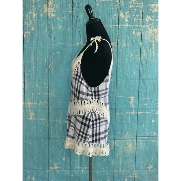 Entro black white gingham knit long relax sleevesless Top Small - Picture 8 of 9